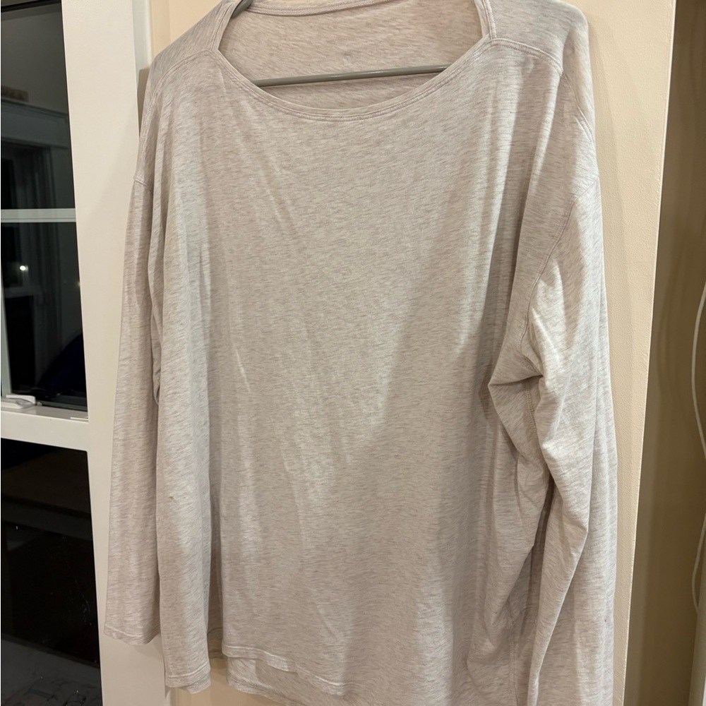 Lululemon Light Gray/cream Back In Action Organic Cotton Long - Sleeve shirt